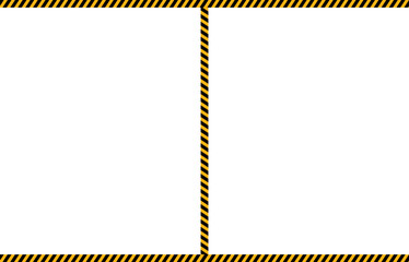 Two parallel lines and one perpendicular line featuring a path of yellow and black diagonal lines resembling a traffic sign.
