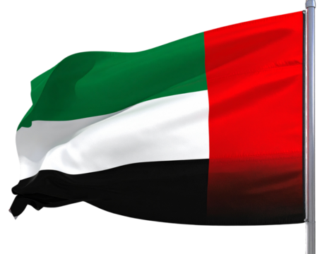 Title - Waving United Arab Emirates Flag in Wind, Side View with Realistic Fabric Texture, isolated transparent background png