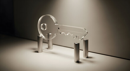 Conceptual Image Featuring A Translucent Key Supported By Metal Cylinders