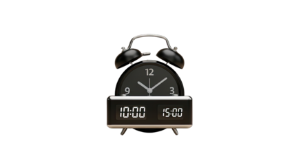 Classic black alarm clock displaying 1000 and 1500 times