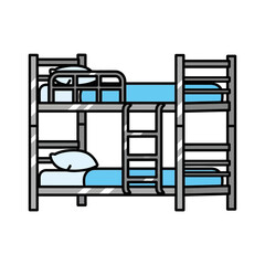 Fototapeta premium Two bunk beds are stacked one atop the other with pillows and ladders.