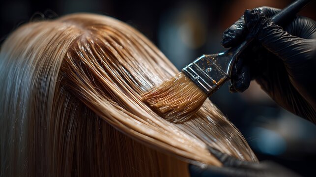 Hair Coloring Process with Brush and Blonde Hair
