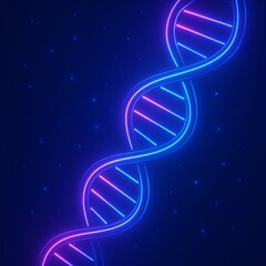 Futuristic Glowing DNA Helix Made of Neon Lights on Dark Blue Background – Scientific Technology Concept for Genetics, Biotech, and Innovation
