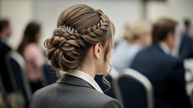 Businesswoman with braided updo hairstyle
