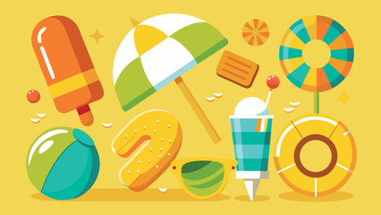  Fun and Colorful Summer Vacation Items Flat Vector Set