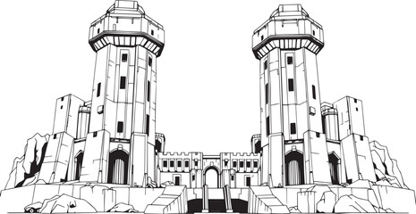 A powerful defensive fortress. The illustration expresses power and steadfastness. Hand drawn vector illustration