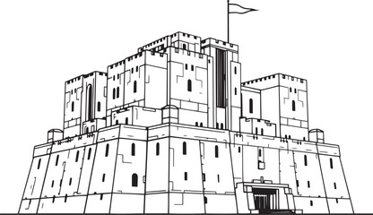 A powerful defensive fortress. The illustration expresses power and steadfastness. Hand drawn vector illustration