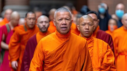 Fototapeta premium Monks in Traditional Robes Walking Together in Harmony