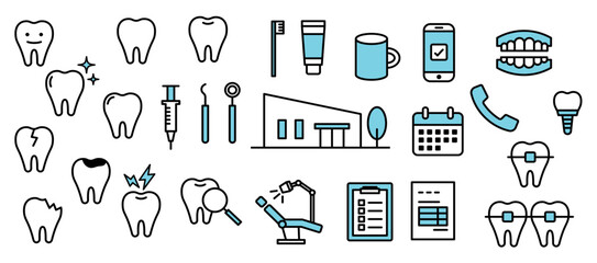 歯医者  歯科医  歯科医院の歯に関するアイコンイラスト