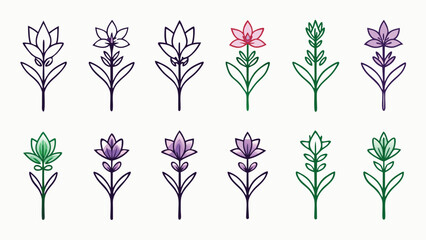Delicate and Minimalist Floral Outline Icons Vector Set