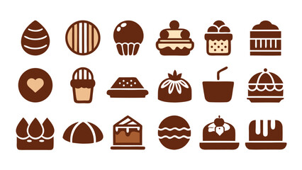 Delicious and Sweet Chocolate Desserts Vector Icon Set