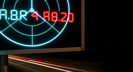 Digital Information Display With Highway Traffic Data At Night Futuristic Road Sign