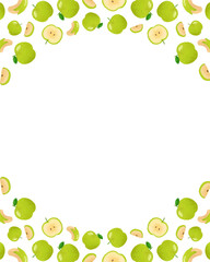 青リンゴ 水彩手描きイラスト 上品なフルーツ縦フレーム チラシ・ポスター・Webデザインに使える装飾イラスト素材