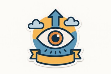 Fototapeta premium Iconic graphic representation of an eye symbolizing perception and insight with vibrant colors and layers illustrating vision across a peaceful and imaginative landscape