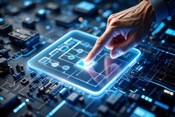 Future Tech: Hand Interacting with a Futuristic Digital Interface