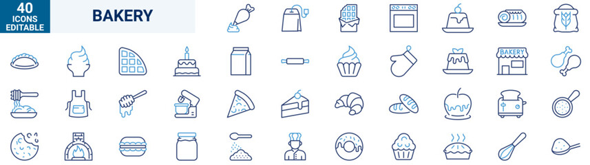 Bakery web line icon set. Food, bread, donut. Outline icons collection. Simple vector illustration.