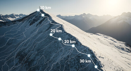 Dramatic Mountain Peak Ascent With Progress Markers And Scenic View