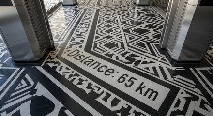 Distance Indication On The Floor In Kilometers With Geometric Design