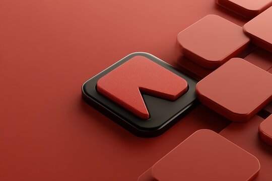 A visually striking abstract design featuring a red and black button with a distinctive symbol. The smooth textures create an engaging focal point against a uniform red background. - Powered by Adobe
