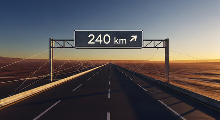 Distance Marker Depicting The Road Ahead at Sunset or Sunrise Scenery