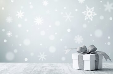 Wrapped Minimal Gift Box with Glitter Ribbon with Snowfall