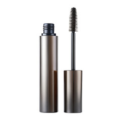 Elegant Mascara Tube and Wand Cosmetic Product on Transparent Background