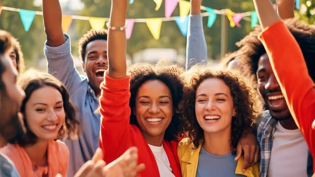 Diverse Friends Celebrate Outdoors at Festival