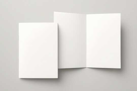 Blank white tri fold brochure and a single folded card mockup on a light gray background