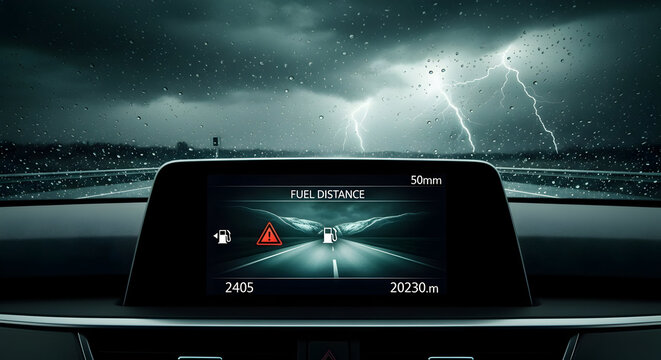 Driving Through The Storm: A Car Interior View During Thunderstorm Weather - Powered by Adobe