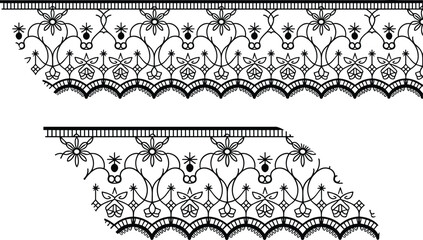 A collection of seamless decorative snowflake borders in a traditional folk art style, perfect for winter and holiday-themed designs.