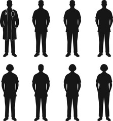Silhouettes of Medical Professionals Including Doctors and Nurses in Uniforms vector