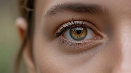 Close up of hazel eyes beautiful woman with long eyelashes eye health and vision care concept