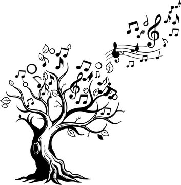 arbol que se abre y libera notas musicales