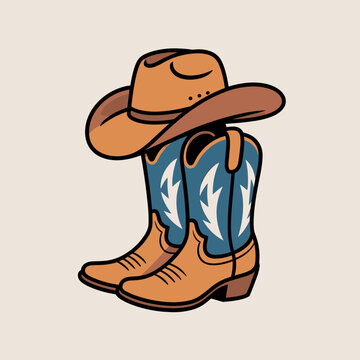 Cowboy Hat and Boots &ndash; Western Country Style Illustration