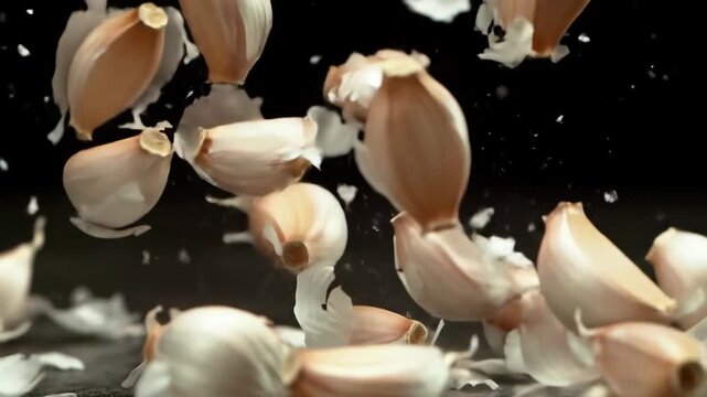 Garlic Cloves Falling in Slow Motion