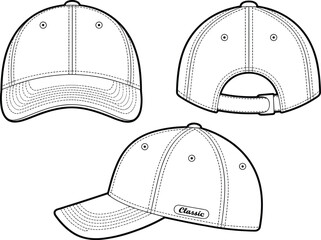 classic baseball cap from multiple angles, perfect for apparel design, branding, and catalogs.