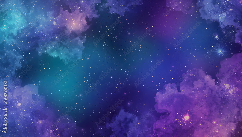 Wall mural abstract celestial shapes and stars on deep gradient backgrounds.