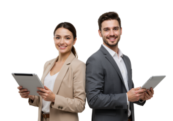 Professional Duo with Tablets – Confident, Collaborative, and Tech-Savvy
