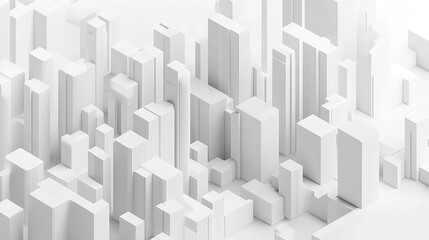 Abstract 3D cityscape with white geometric buildings and structures