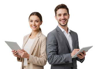Professional Duo with Tablets – Confident, Collaborative, and Tech-Savvy