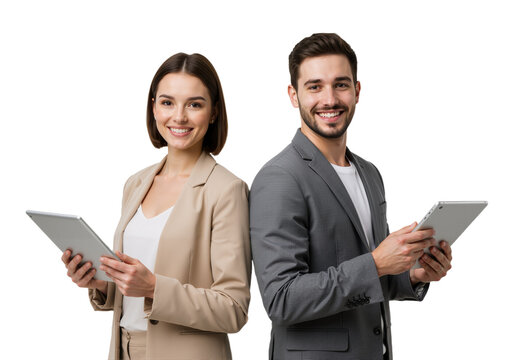 Professional Duo with Tablets – Confident, Collaborative, and Tech-Savvy