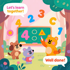 Naklejka premium Learning animals collaborating in vibrant classroom setting