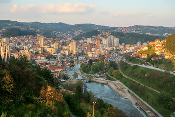 Panoramic view of the Serbian city. A scenic blend of city and nature.