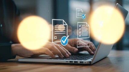 Seamless digital workflow with online document management and approvals using a modern laptop in bright office setting - Powered by Adobe