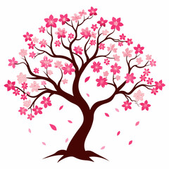 Fototapeta premium Pink cherry blossom tree silhouette vector, white background