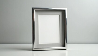 Empty silver photo frame with white background for display  