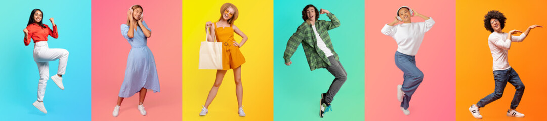 A lively collection of individuals showcasing their unique styles. Each person stands confidently,...