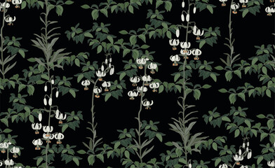 Flowers and leaves in vintage style, seamless pattern	