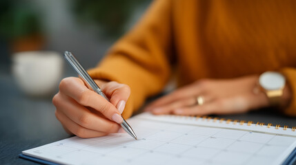 Woman Writing in Calendar for Business Meeting and Vacation Planning