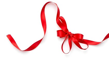 Red ribbon isolated on white background, satin curly christmas decoration, Holiday gifts concept.